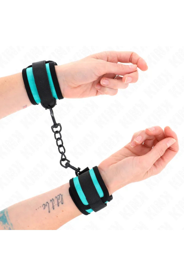 Klett- und Schleifen-Handfesseln aus Nylon Schwarz-Blau verstellbar 18-32 cm X 5 cm von Kink Wrist Restraint