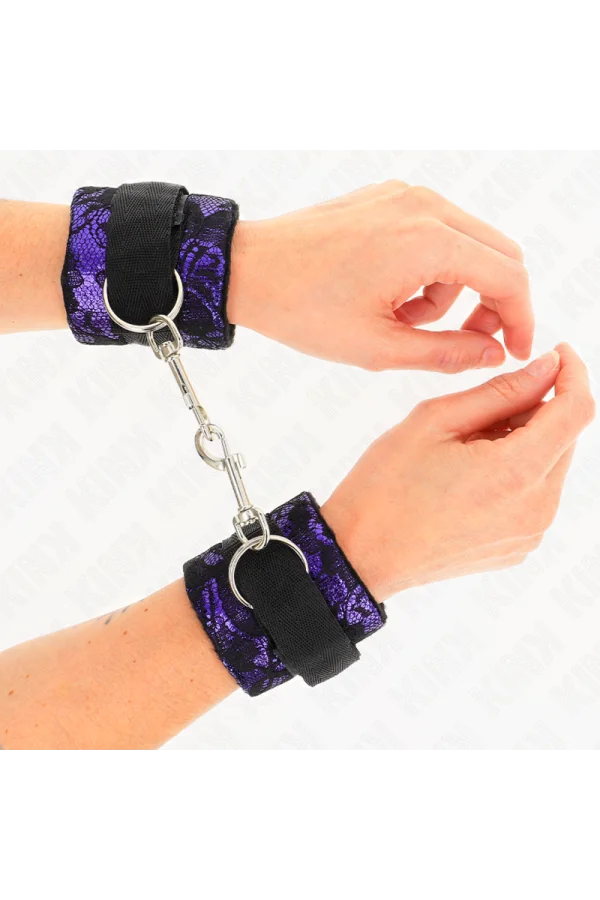 Kurze Handgelenksfesseln aus Samtspitze und Nylonbindung Lila/Schwarz 23 X 6,5 cm von Kink Wrist Restraint