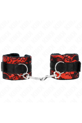 Kurze Handgelenksfesseln aus Samtspitze und Nylonfessel Rot/Schwarz 23 X 6,5 cm von Kink Wrist Restraint kaufen | Fesselliebe