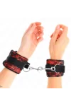 Kurze Handgelenksfesseln aus Samtspitze und Nylonfessel Rot/Schwarz 23 X 6,5 cm von Kink Wrist Restraint