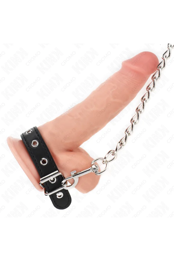 Leder Penisring 21,5 X 2 cm mit 60 cm Metallkette und Lederband von Kink Ring Power