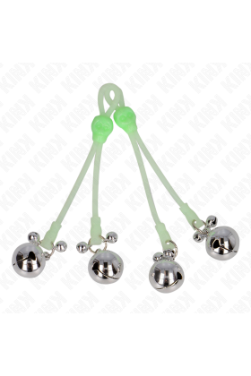 Leuchtende Totenkopf-Nippelklammern mit Ringglöckchen Verstellbar Grün/Silber von Kink Nipple Grip kaufen | Fesselliebe
