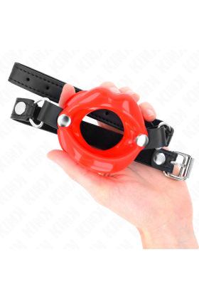 Lip 8 cm Knebel mit Rotem Kunstlederband 63 X 2 cm Verstellbar 39-58 cm von Kink Collar & Gag kaufen | Fesselliebe