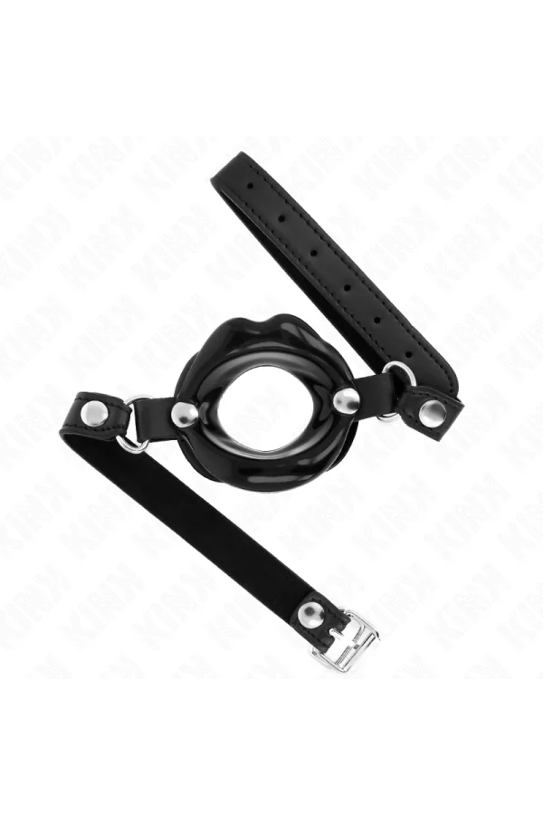 Lip 8 cm Knebel mit Schwarzem Kunstlederband 63 X 2 cm verstellbar 39-58 cm von Kink Collar & Gag