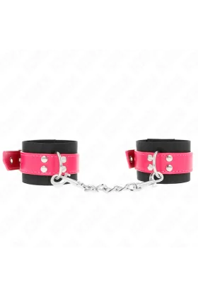 Nylon Handgelenkfesseln Schwarz mit Kunstledergürtel Himbeerrosa verstellbar 19-29 cm X 5,1 cm von Kink Wrist Restraint