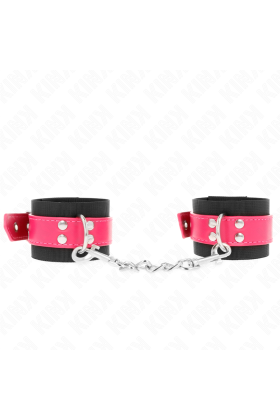 Nylon Handgelenkfesseln Schwarz mit Kunstledergürtel Himbeerrosa Verstellbar 19-29 cm X 5,1 cm von Kink Wrist Restraint kaufen | Fesselliebe