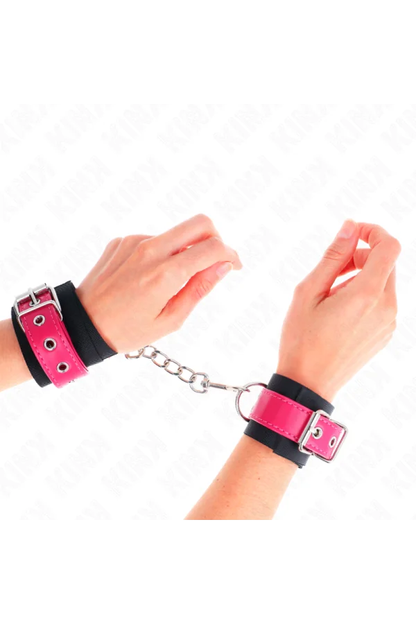 Nylon Handgelenkfesseln Schwarz mit Kunstledergürtel Himbeerrosa verstellbar 19-29 cm X 5,1 cm von Kink Wrist Restraint