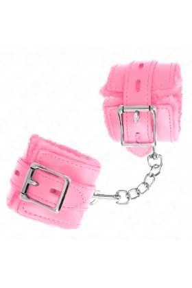 Pelzgefütterte Handgelenkfesseln mit Löchern, Rosa und Rosa Gürtel, verstellbar 17-29 cm X 6 cm von Kink Wrist Restraint