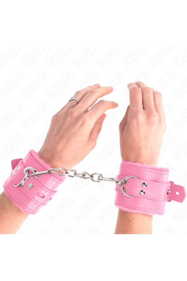 Pelzgefütterte Handgelenkfesseln mit Löchern, Rosa und Rosa Gürtel, verstellbar 17-29 cm X 6 cm von Kink Wrist Restraint