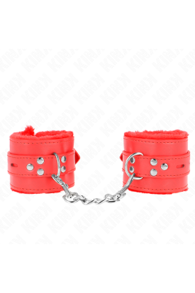 Handgelenkfesseln mit Quadratischen Löchern, Rot und Roter Gürtel, Verstellbar 17-29 cm X 6 cm von Kink Wrist Restraint kaufen | Fesselliebe