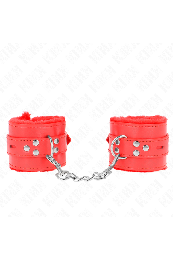 Handgelenkfesseln mit Quadratischen Löchern, Rot und Roter Gürtel, Verstellbar 17-29 cm X 6 cm von Kink Wrist Restraint kaufen | Fesselliebe