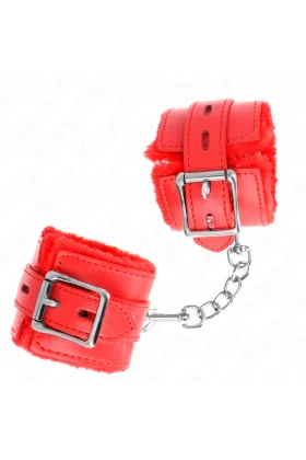 Pelzgefütterte Handgelenkfesseln mit Löchern, Rot und Roter Gürtel, verstellbar 17-29 cm X 6 cm von Kink Wrist Restraint