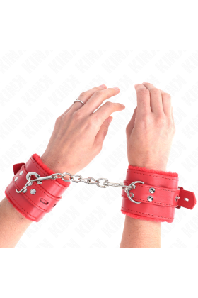 Handgelenkfesseln mit Quadratischen Löchern, Rot und Roter Gürtel, Verstellbar 17-29 cm X 6 cm von Kink Wrist Restraint kaufen | Fesselliebe