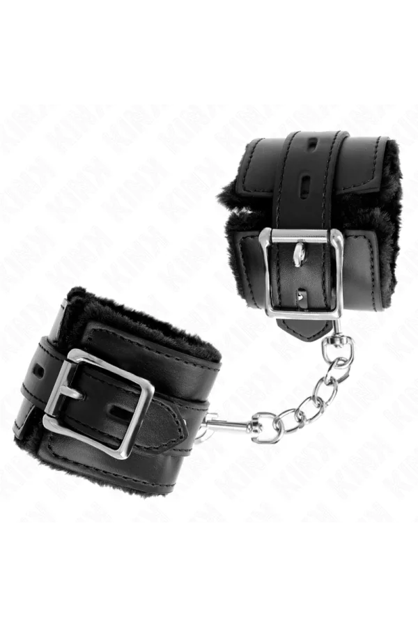 Pelzgefütterte Handgelenkfesseln mit Löchern, Schwarz und Schwarzer Gürtel, verstellbar 17-29 cm X 6 cm von Kink Wrist Restraint