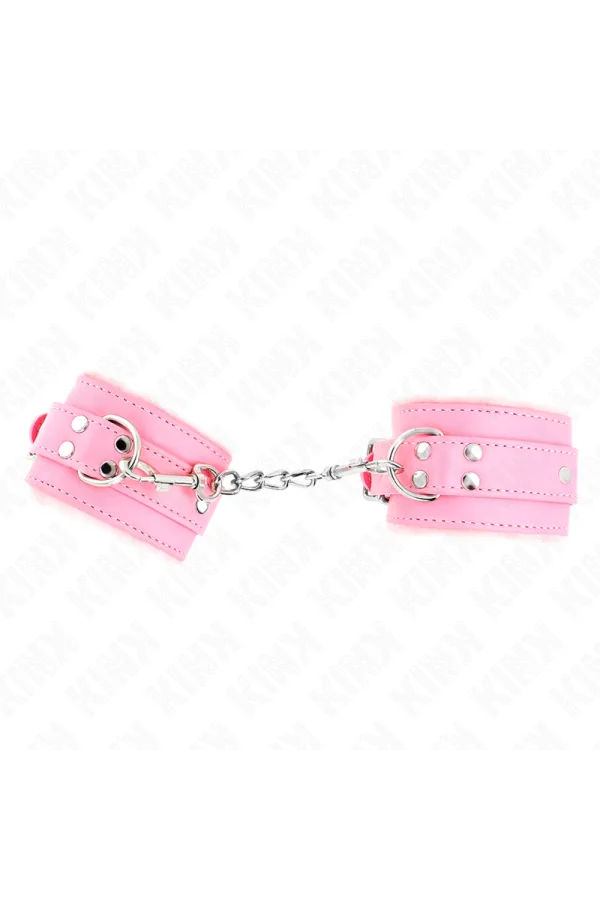 Pelzgefütterte Handgelenkfesseln Rosa mit Rosa Gürtel verstellbar 17-29 cm X 6 cm von Kink Wrist Restraint