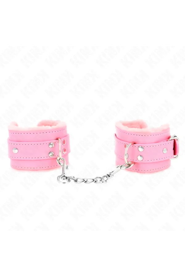 Pelzgefütterte Handgelenkfesseln Rosa mit Rosa Gürtel verstellbar 17-29 cm X 6 cm von Kink Wrist Restraint