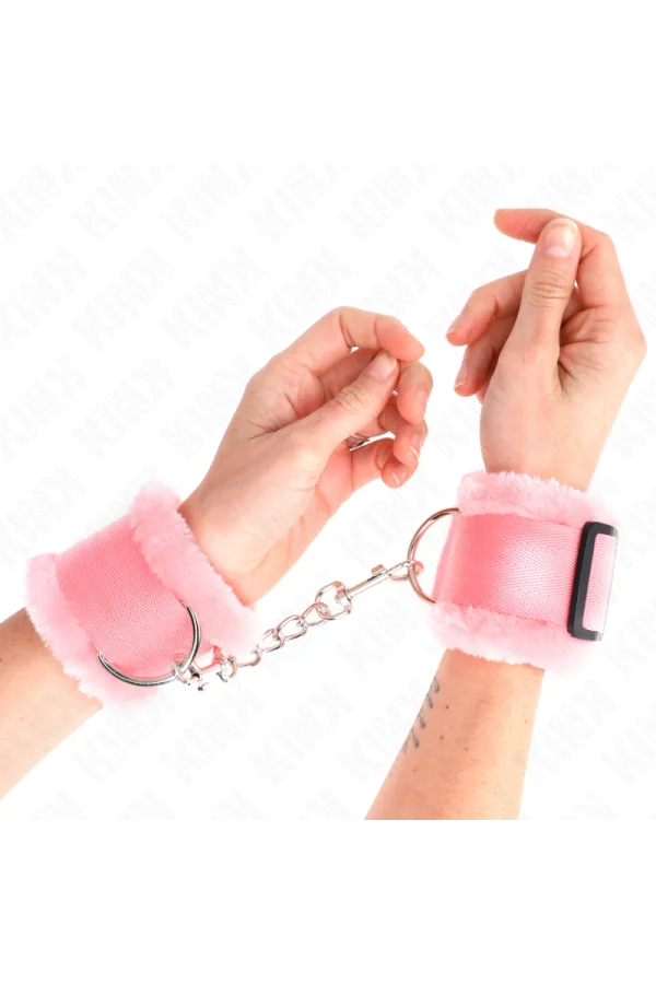 Pelzgefütterte Handgelenkfesseln Rosa verstellbar 17-31 cm X 7 cm von Kink Wrist Restraint