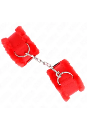 Pelzgefütterte Handgelenkfesseln Rot verstellbar 17-31 cm X 7 cm von Kink Wrist Restraint