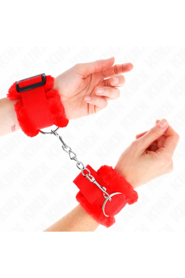 Pelzgefütterte Handgelenkfesseln Rot verstellbar 17-31 cm X 7 cm von Kink Wrist Restraint