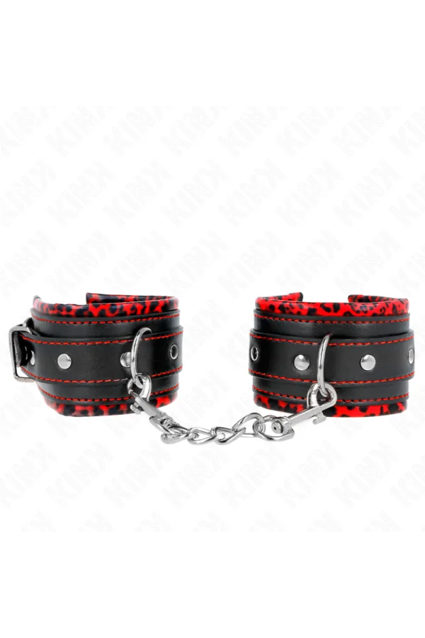 Pelzgefütterte Handgelenkfesseln Rot/Schwarz verstellbar 17-29 cm X 6 cm von Kink Wrist Restraint