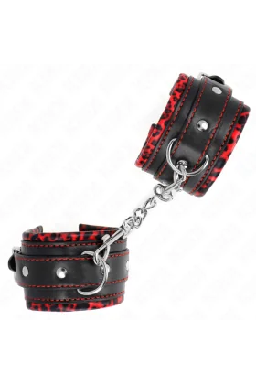 Pelzgefütterte Handgelenkfesseln Rot/Schwarz verstellbar 17-29 cm X 6 cm von Kink Wrist Restraint