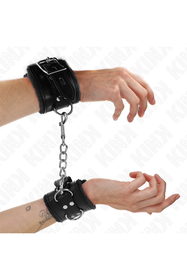 Pelzgefütterte Handgelenkfesseln Schwarz mit Schwarzem Gürtel verstellbar 17-29 cm X 6 cm von Kink Wrist Restraint