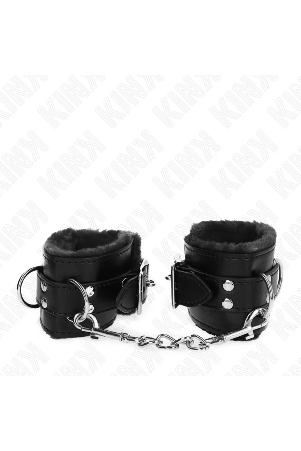 Pelzgefütterte Handgelenkfesseln Schwarz mit Schwarzem Gürtel verstellbar 17-29 cm X 6 cm von Kink Wrist Restraint