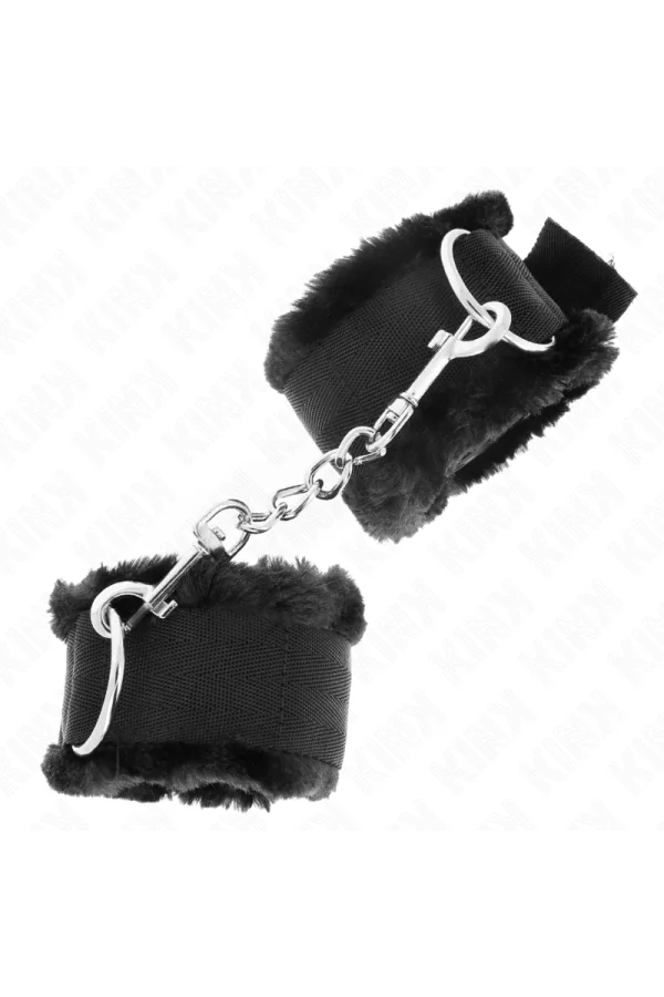 Pelzgefütterte Handgelenkfesseln Schwarz verstellbar 17-31 cm X 7 cm von Kink Wrist Restraint