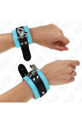 Premium Abschließbare Handgelenkfesseln Schwarz/Blau Verstellbar 21-28 cm X 5,5 cm von Kink Wrist Restraint kaufen | Fesselliebe
