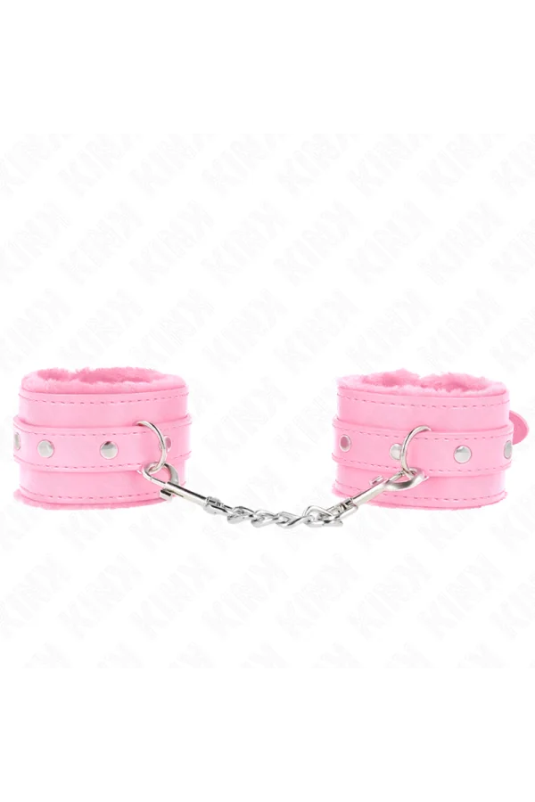 Premium Pelzgefütterte Handgelenkfesseln Rosa mit Rosa Gürtel verstellbar 17-29 cm X 6 cm von Kink Wrist