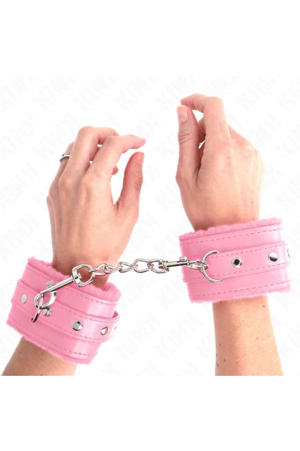 Premium Pelzgefütterte Handgelenkfesseln Rosa mit Rosa Gürtel verstellbar 17-29 cm X 6 cm von Kink Wrist