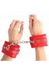 Premium Pelzgefütterte Handgelenkfesseln Rot mit Rotem Gürtel verstellbar 17-29 cm X 6 cm von Kink Wrist