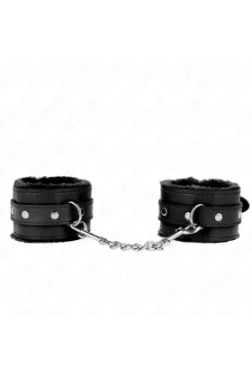 Premium Pelzgefütterte Handgelenkfesseln Schwarz mit Schwarzem Gürtel verstellbar 17-29 cm X 6 cm von Kink Wrist