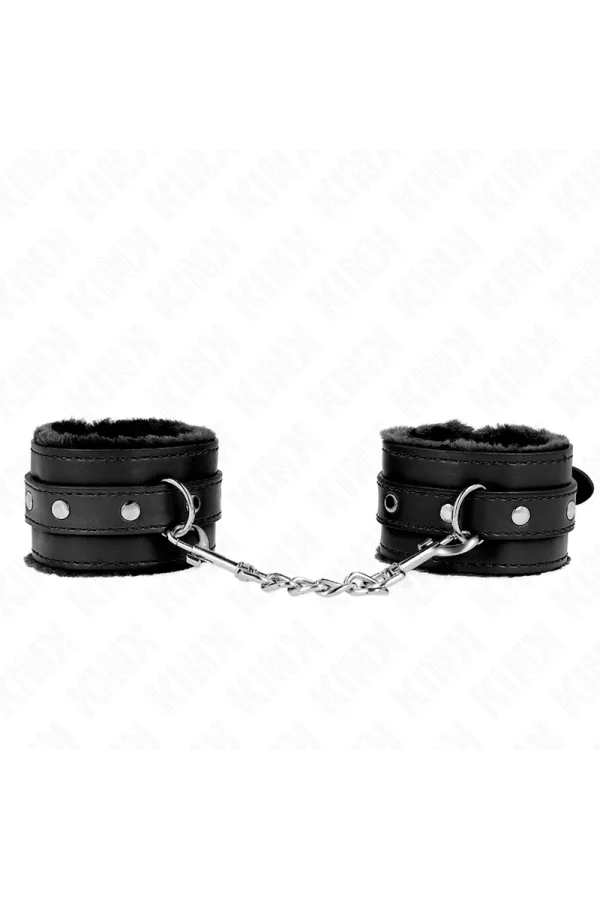 Premium Pelzgefütterte Handgelenkfesseln Schwarz mit Schwarzem Gürtel verstellbar 17-29 cm X 6 cm von Kink Wrist