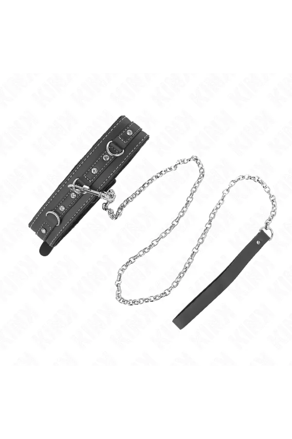 Pvc Leder Halskette mit Gürtel 105 cm Strass Niete 41,5 X 4 cm von Kink Collar & Gag