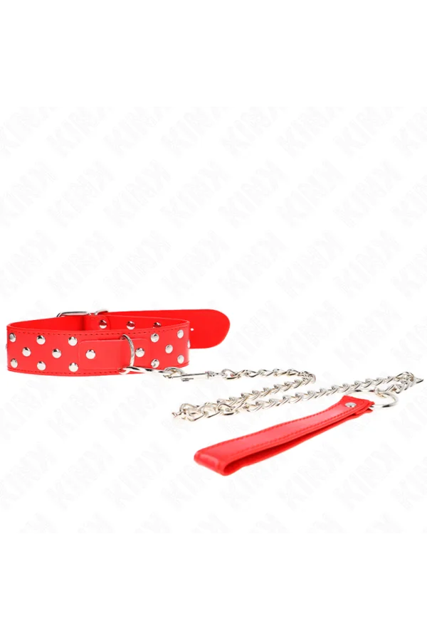 Ring Nieten Band Halskette mit Gürtel 65 cm Rot verstellbar 36-50 cm X 3,8 cm von Kink Collar & Gag