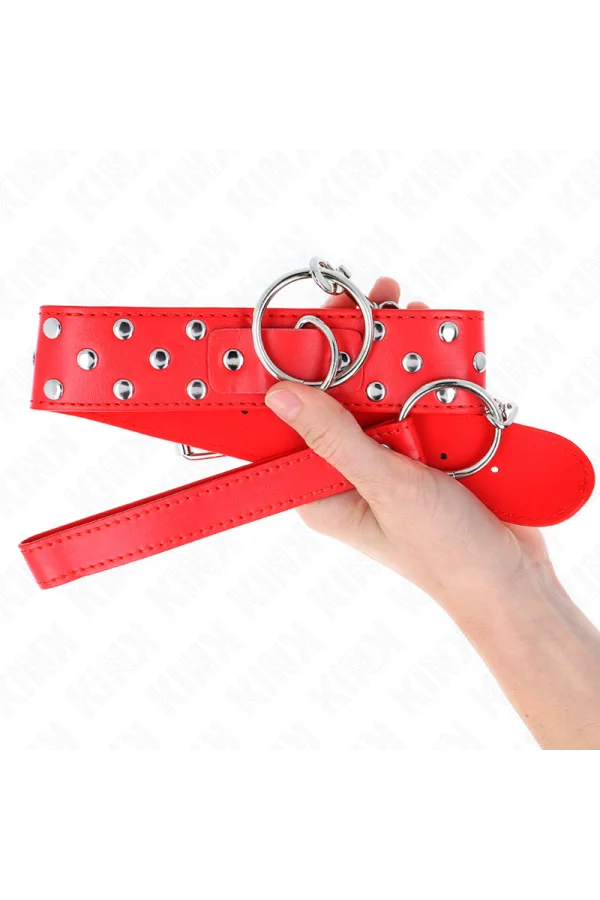 Ring Nieten Band Halskette mit Gürtel 65 cm Rot verstellbar 36-50 cm X 3,8 cm von Kink Collar & Gag