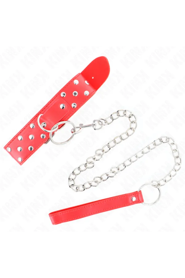 Ring Nieten Band Halskette mit Gürtel 65 cm Rot verstellbar 36-50 cm X 3,8 cm von Kink Collar & Gag