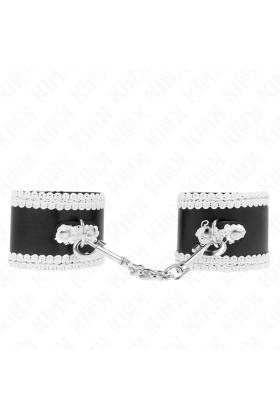 Schwarze Handgelenkfesseln mit Weisser Dekorierter Spitze, Verstellbar 20-23 cm X 5,5 cm von Kink Wrist Restraint kaufen | Fesselliebe