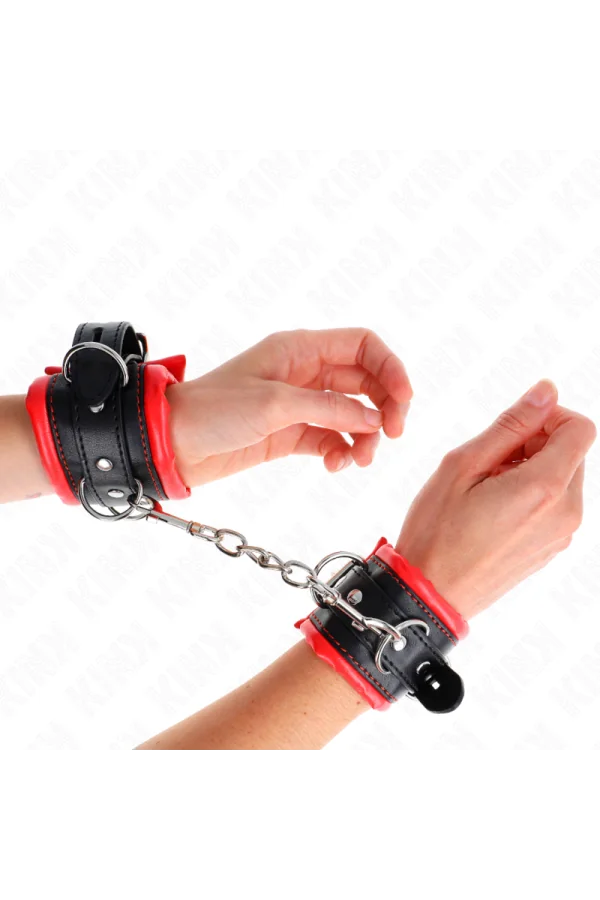 Schwere Handgelenksfesseln mit Rotem Pelzfutter, verstellbar 20-30 cm X 6 cm von Kink Wrist Restraint