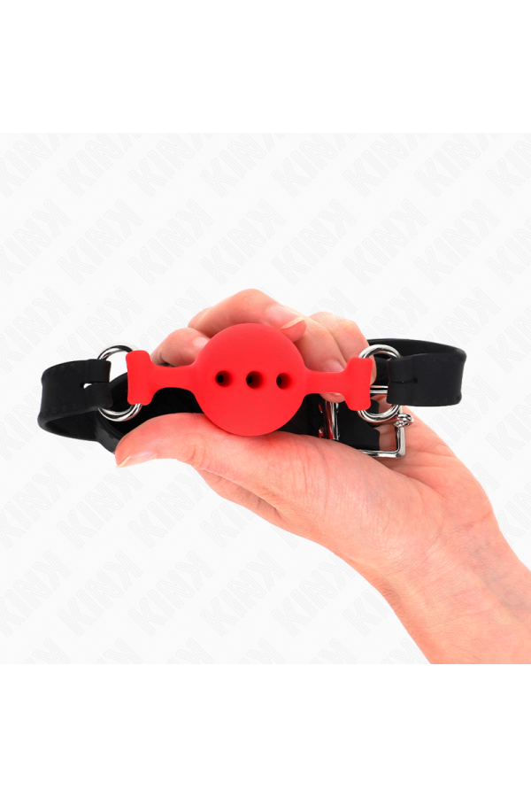 Vollsilikon-Klappen 55 X 2 cm mit 4 cm Kugel Größe S Rot Verstellbar 35-51 cm von Kink Collar & Gag kaufen | Fesselliebe
