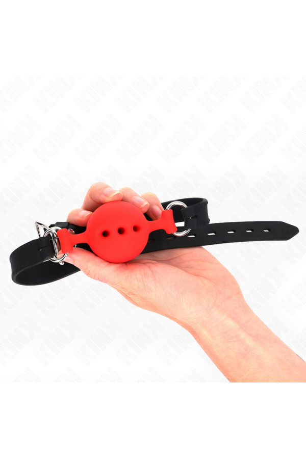 Vollsilikon-Klappen 55 X 2 cm mit 4,5 cm Kugel Größe M Rot Verstellbar 35-51 cm von Kink Collar & Gag kaufen | Fesselliebe