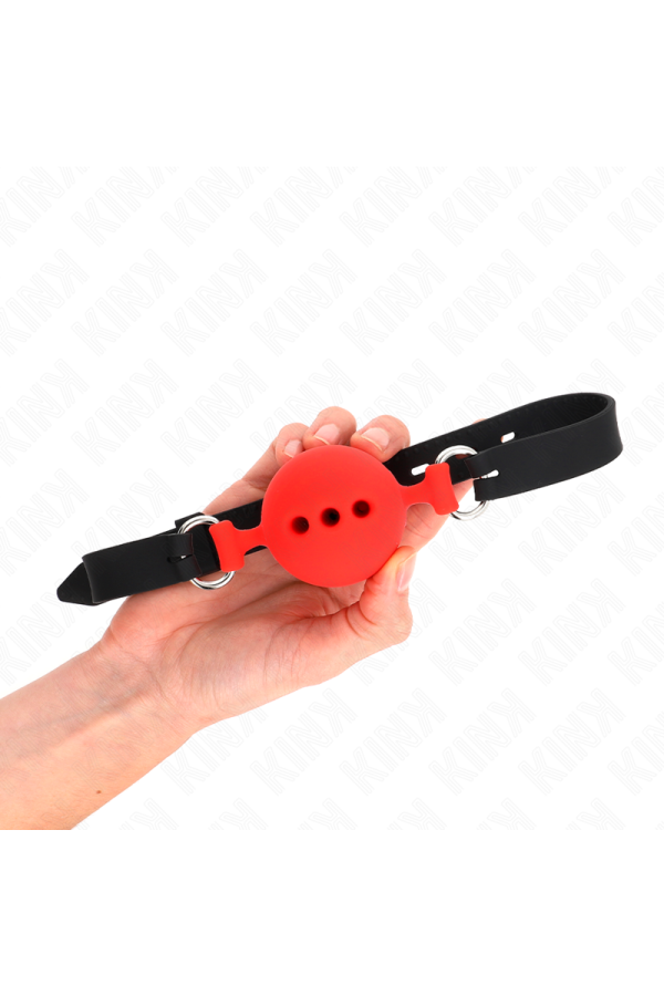 Vollsilikon-Klappen 55 X 2 cm mit 5 cm Kugel Größe L Rot Verstellbar 35-51 cm von Kink Collar & Gag kaufen | Fesselliebe