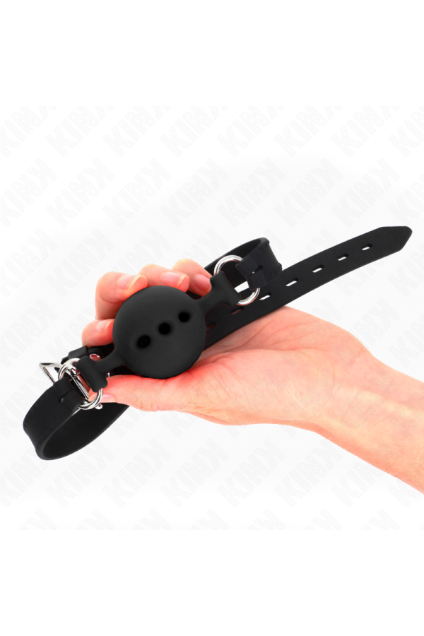 Vollsilikon-Klappen 55 X 2 cm mit 5 cm Kugel Größe L Schwarz Verstellbar 35-51 cm von Kink Collar & Gag kaufen | Fesselliebe