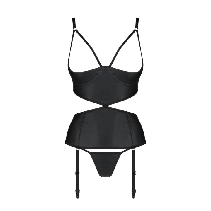 Jannies Korsett & Tanga mit offenem Schritt Schwarz von Passion-Exklusiv | Fesselliebe.de
