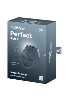 Perfect Pair 2 Multivibrator 2 in 1 Penisring und Fingerstimulator Grau von Satisfyer Partner kaufen | Fesselliebe