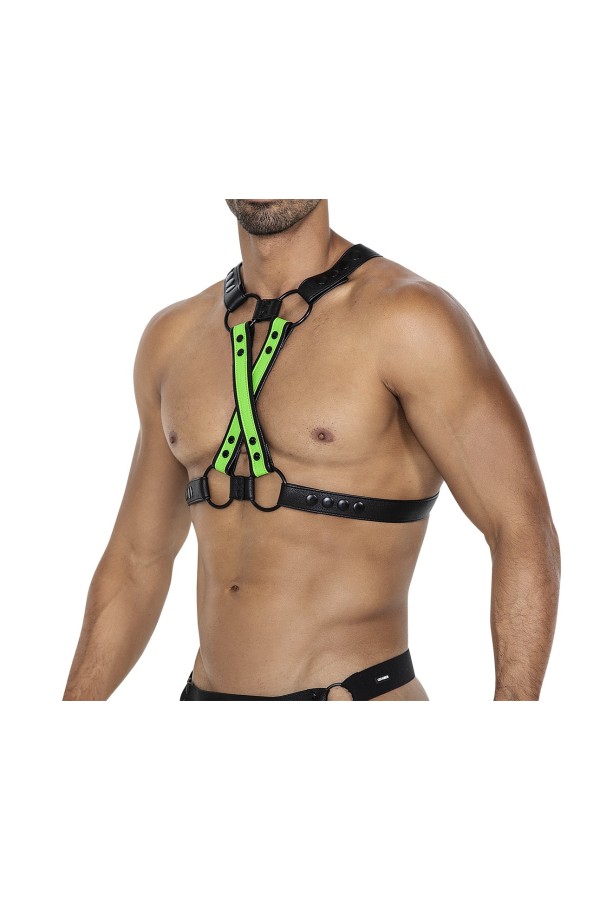 Schwarz/neongrüner Brust-Harness 06 von Cut4Men kaufen | Fesselliebe