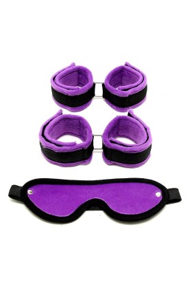 Rimba Handschellen, Fußfesseln und Maske Lila von Bondage Play kaufen | Fesselliebe