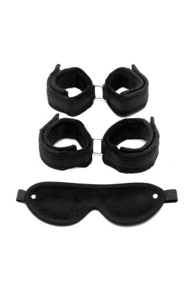 Rimba Handschellen, Fußfesseln und Maske Schwarz von Bondage Play kaufen | Fesselliebe