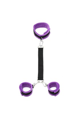 Handschellen zum Halsband mit verstellbarer Leine, Lila von Bondage Play kaufen | Fesselliebe